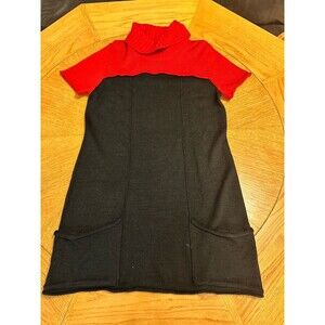 Notations Sweater Dress Size Large Black Red Cowl Neck Acrylic Short Sleeves